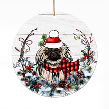 Cute Pekingese Dog Santa Hat Xmas Wreath Christmas Ornament Acrylic Gift Decor - £13.38 GBP