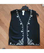 Vtg Koret Petites Black Vest With Tan Embroidered Trim - $24.50