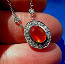 Earth mined Precious Fire Opal Deco Pendant Diamond Station Necklaces 14... - £2,215.02 GBP