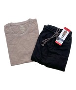 Lucky Brand Mens M Burn Out T-Shirt Black Plush Jogger 2-Piece Pajama Lo... - $18.99