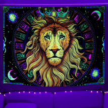 Blacklight Lion Tapestry UV Reactive Trippy Tarot Tapestry Sun and Moon ... - $22.79