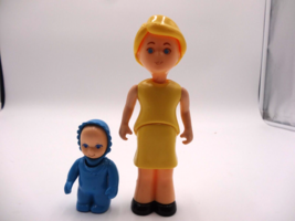 Little Tikes Dollhouse Girl Mother Yellow dress Blonde Hair and Blue Bab... - $23.76
