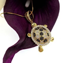 14k Yellow Gold Plated 1.7Ct Round Cut Lab Created Diamond Turtle Beauty Pendant - £117.70 GBP