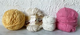 Lily The Original Sugar &#39;N Cream Cotton 4 Ply Yarn Lot of Pink Rose-Yellow-White - £6.77 GBP