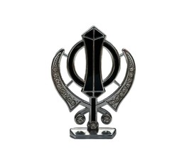 Silver Plated Khanda Diamonte Design Car Dashboard Stand Singh Kaur Punjabi F34 - $26.31