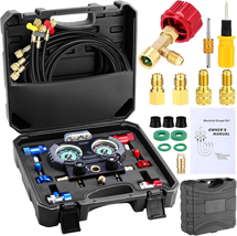 Automotive HVAC Diagnostic Gauge with 5Ft Hoses Quick Couplers Tank Adap... - $142.66