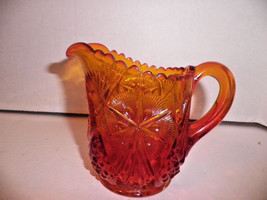 Amberina Pressed Glass Creamer Red Gold Hobstar Mint - £18.87 GBP