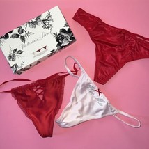 Victoria&#39;s Secret S,M,L thong lot BOX RED pink rhinestone Satin Kiss Val... - $29.69