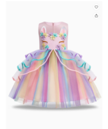 Barbie Princess Halloween Costume Girls Unicorn Frilled Rainbow Mesh Hem... - $34.95