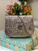 Exclusive Hand Carved silver clutch Antique Purse Wallet Hand Bag Kundan JewelrJ - £56.65 GBP
