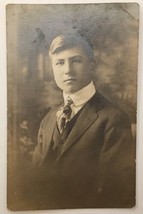 Handsome Young Man with Studious Expression RPPC Boy Portrait AZO - £7.92 GBP