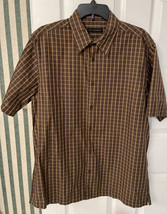 Via Eruopa  Short Sleeve Brown check Button Down Shirt Men&#39;s Sz L NO Poc... - £11.11 GBP