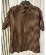 Via Eruopa  Short Sleeve Brown check Button Down Shirt Men&#39;s Sz L NO Poc... - £11.16 GBP