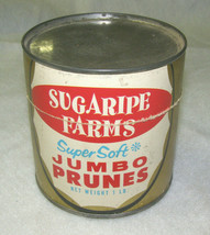 Vintage Sugaripe Farms Advertising Food Tin Canister “Jumbo PRUNES”-1 LB- Ca,Usa - £3.96 GBP