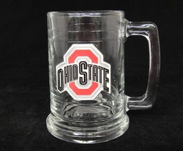 Ohio State Buckeyes Clear Glass Tankard Mug w Enameled Metal Logo Emblem - £7.34 GBP