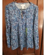 Stella Parker Blue Performance Stretch Leaf Pattern Size Large New With ... - $16.83