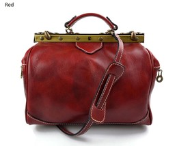 Women leather handbag doctor bag red handheld shoulder bag doctor purse ... - $180.00