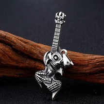 Mens Punk Skull Guitar Pendant Necklace Gothic Retro Rock Jewelry Box Chain 24&quot; - £9.58 GBP