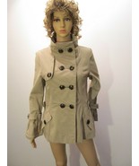 LUII Double Breasted Trench Coat High Collar Belts Tiger Buttons sz M Be... - £27.85 GBP