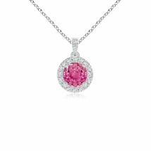 ANGARA Round Pink Sapphire Dangle Pendant with Diamond Halo in 14K Solid Gold - £466.81 GBP