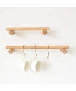 Modern bathroom kitchen wood towel rack, Minimalist wooden towel bar rod... - $78.17 CAD