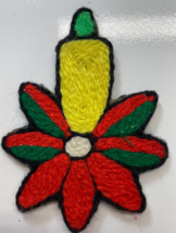 Vintage Huichol Mexican Yarn Folk Art Candle Poinsettia 4 in Christmas O... - $9.89