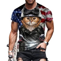 Cat Animal T Shirt 3d Printed Men&#39;s T Shirt Funny Rider Rock Cat Tops Te... - £7.96 GBP