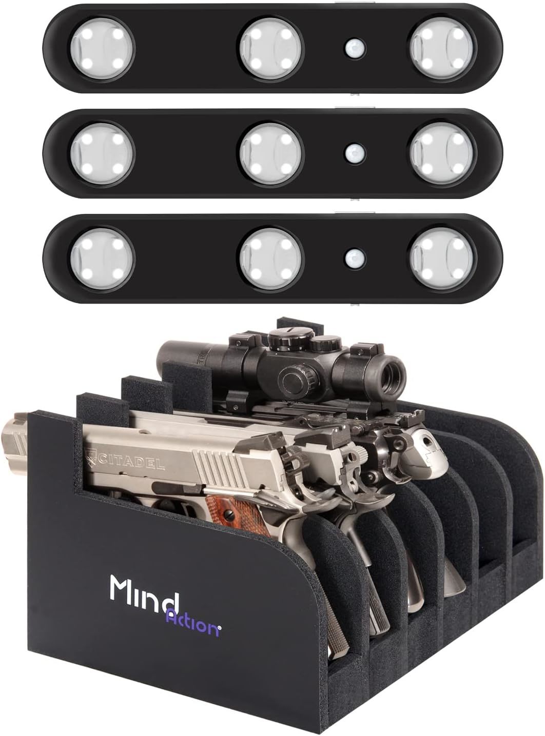 Mind&amp;Action Foam Pistol Rack Handgun Holder (6 Holders) With Motion Sens... - $111.94