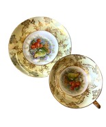 Teacup and Saucer Vintage Old Gold Japan Hand Painted Fruit and Birds - £22.16 GBP