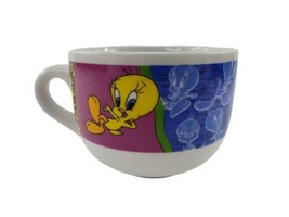 1998 Warner Bros Looney Tunes Tweety Bird Blue Pink Ceramic Coffee Tea M... - £15.49 GBP