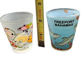 Novelty Shotglass Lot Of 2 Freeport Bahamas &amp; Bonaire Fish Sealife Dolphins - $18.70