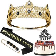 King Crown Set for Men Antique Gold for Birthday Party Prom Costume Hall... - $20.53