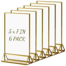 6 Pack Acrylic Sign Holders Gold Border 13X18 Cm (5X7 Inch), Gold Clear, Photo - £24.64 GBP