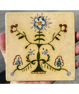 Old Vintage or Antique Hand Painted Art Pottery Square Tile Flower Flora... - $64.99