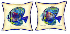 Pair of Betsy Drake Sailfin Tang - Yellow Indoor Outdoor Pillows 12 X 12 - £54.48 GBP