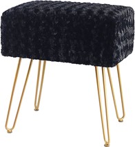 Modern Mink Sq.Are Footstool Ottoman Bench Flower Pattern Furry Faux Fur Vanity - £51.35 GBP