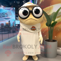 Beige Ceviche mascot costume character dressed with a Cover-up and Eyeglasses - $1,199.00