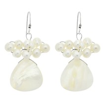 Pure and Pretty Ocean White Seashell and Freshwater Pearl Dangle Earrings - £8.85 GBP