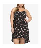 Torrid Polka Dot Floral Print Hi-Low Hem Summer Dress Black Multi - $470.59 MXN
