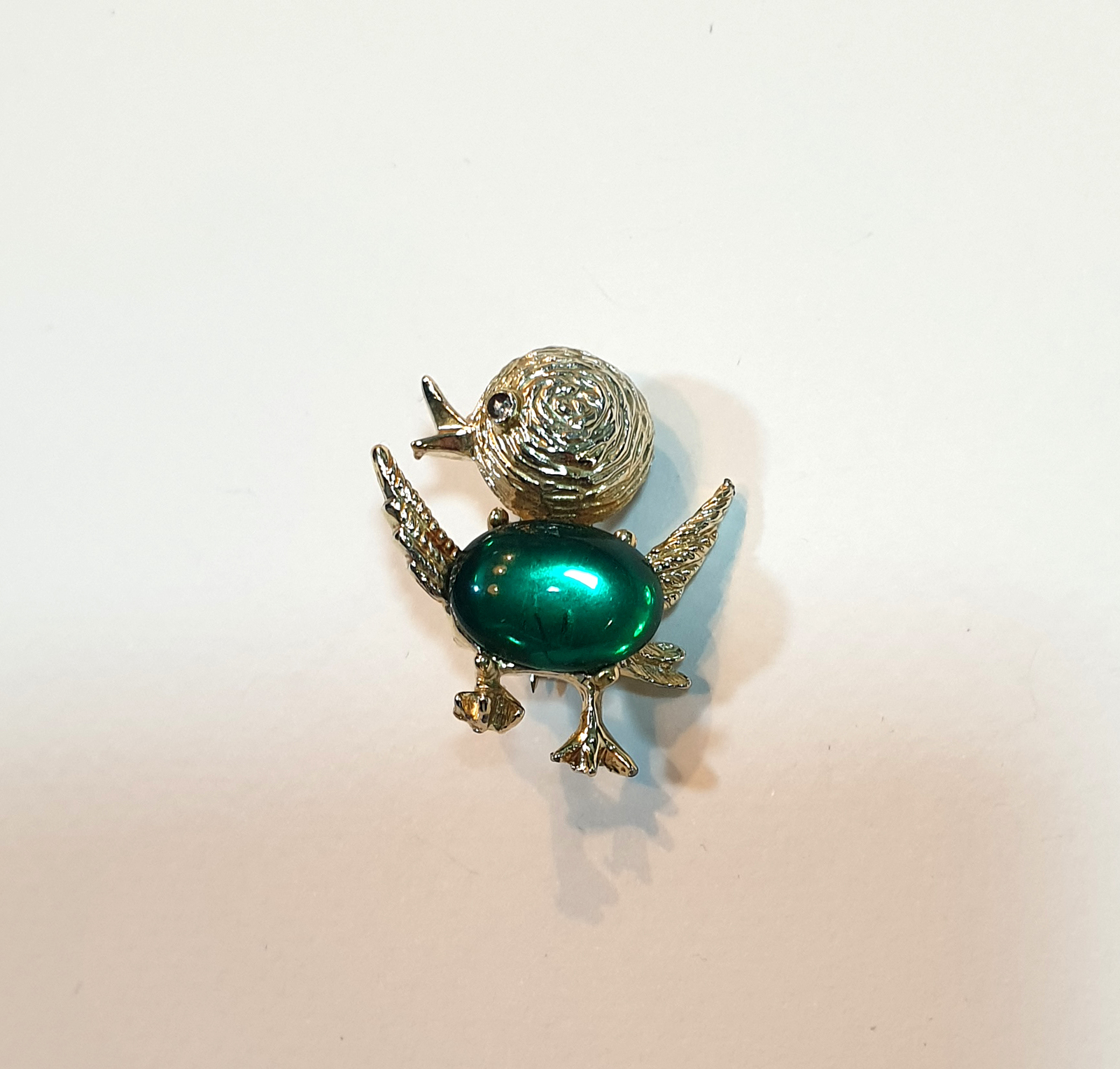 Vintage Gerry&#39;s Brooch Little Duck Duckling Chick Metal with Green Jelly... - $38.00