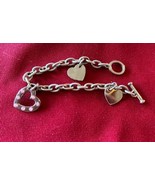 3 Heart Charm Silvertone Bracelet 7.5” Lot J52 - $142.58 MXN