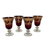 Interglass Italy Arte Italica Medici Ruby 24K Gold Wine Glass Goblet 5 3/4&quot; - $380.00