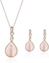 Rose Gold Jewelry Sets for Women Pink Teardrop Pendant Necklace and Earring Set  - £11.70 GBP