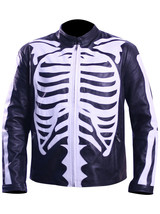 Men&#39;s Motorcycle Biker Skeleton Bones Leather Jacket Costume - Halloween - £86.19 GBP
