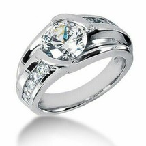 5CT Lab Created Diamond Engagement Fancy Men Ring Solid 14K White Gold Over - £117.45 GBP