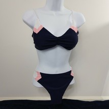 Navy Pink White Bikini Large Unique Back Tie - £14.22 GBP