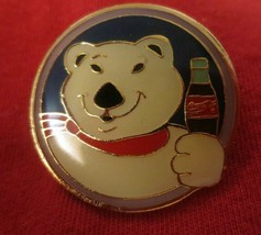 Coca-Cold Polar Bear Holding a Bottle of Coke   Round Lapel Pin - $3.22