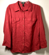 Lauren Ralph Lauren Exclusive Women&#39;s 2X Shirt Red Roll Tab Sleeves Gold... - $28.00