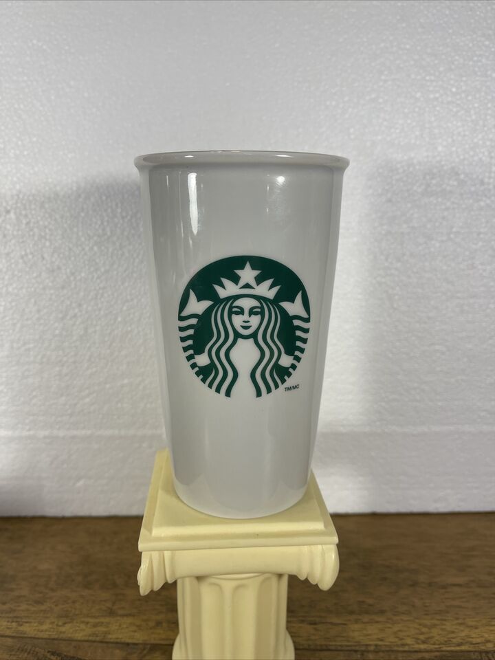 Starbucks 2011 Mermaid Tumbler Ceramic Travel Coffee Mug White 12 Oz Lid Siren - $14.52