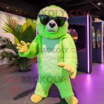 Lime Green Sloth Bear mascot costume character dressed with Coat and Sunglasses - £951.90 GBP